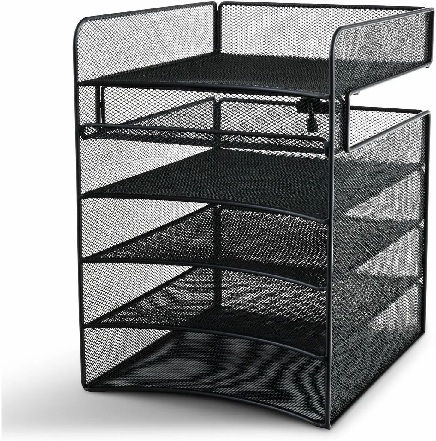 

Under Desk Hanging Organizer, 5 Trays Steel Mesh Mail Sorter for Office Classroom, Space-Saving Storage, Black