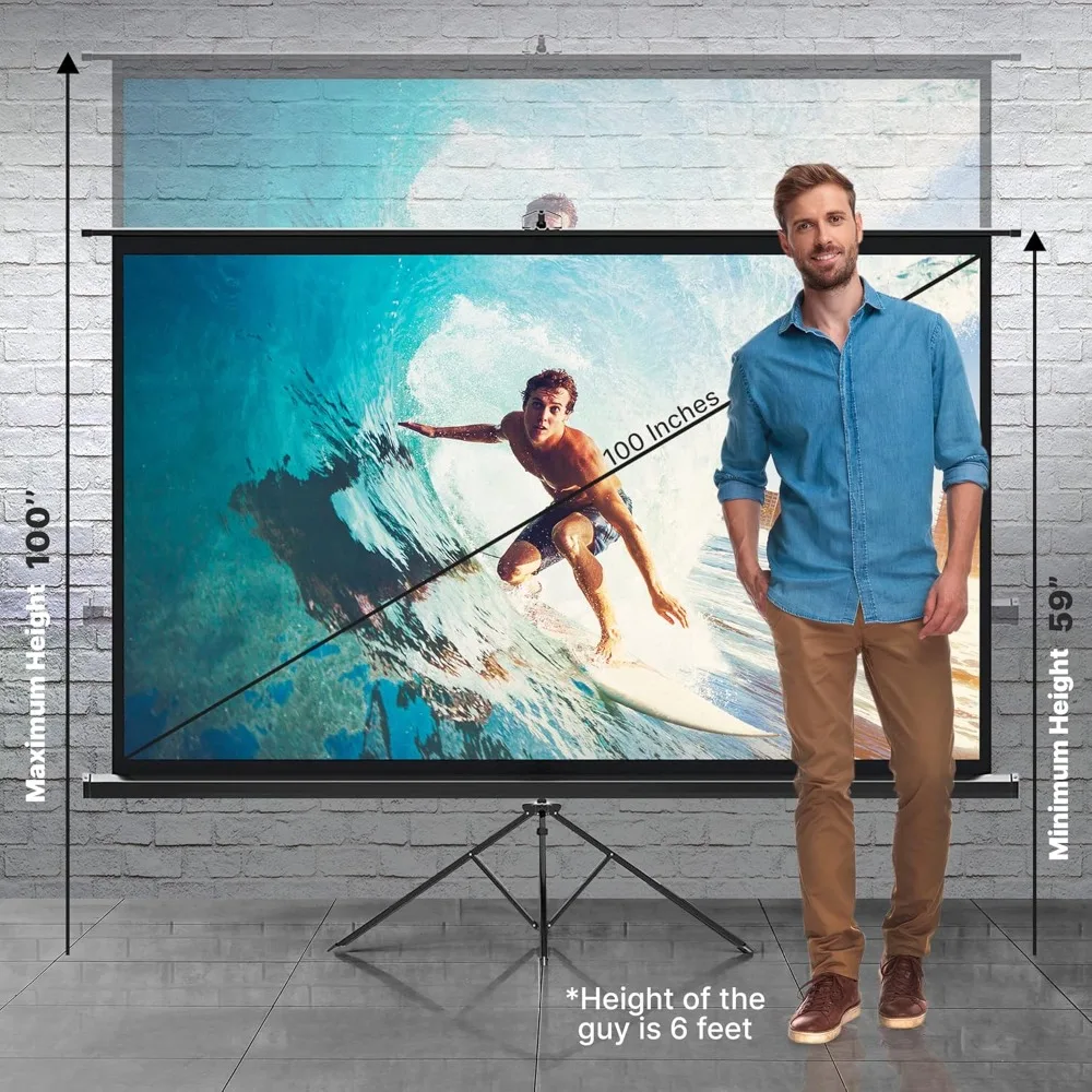 

100 Inch 16:9 Portable Projector Screen with Tripod Stand HD Crystal Clear 1.5 Gain Indoor Outdoor Movie Presentation Folding