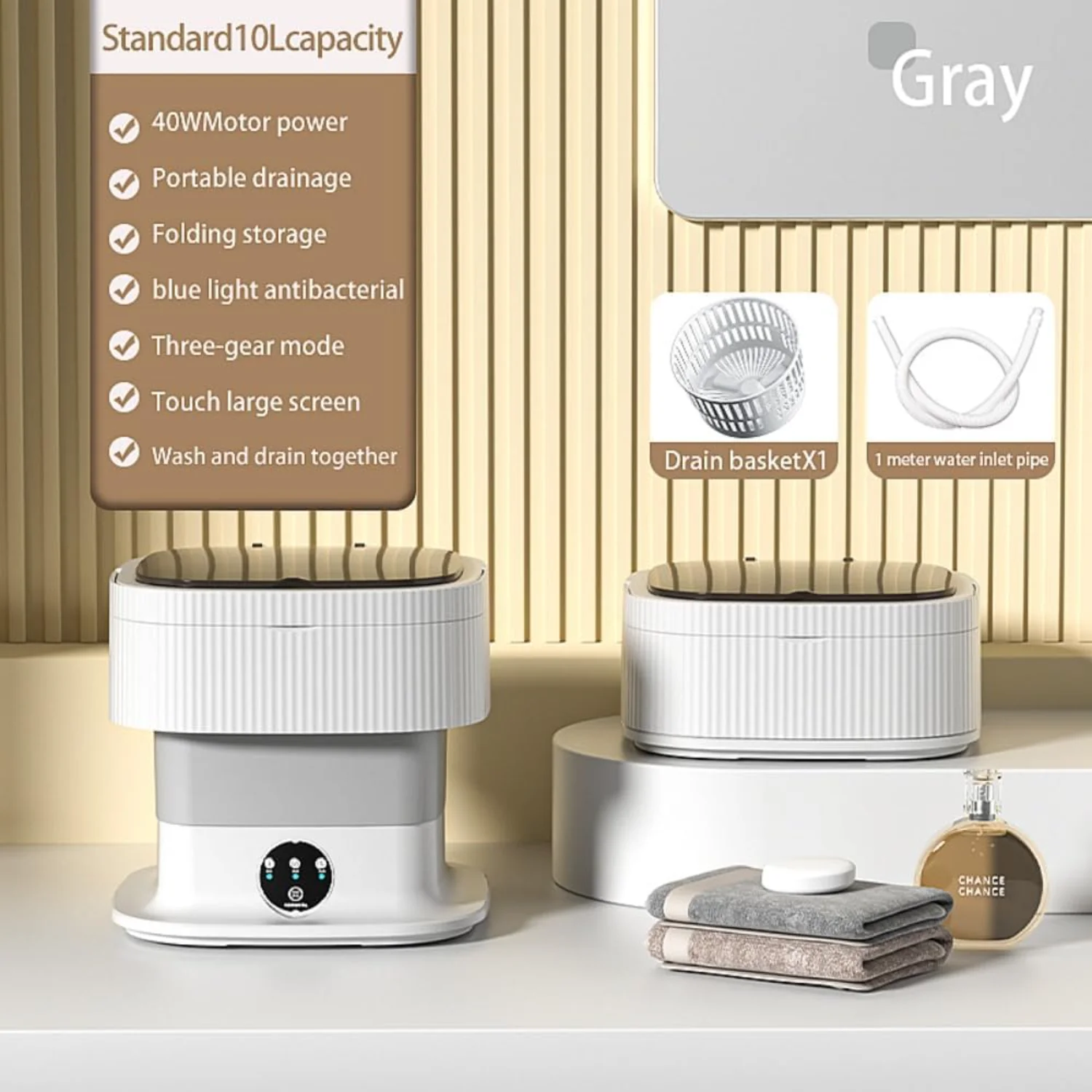 Portable washing machine,10L, Foldable Washer, Modes Deep Cleaning of Underwear, Baby Clothes and  Small Clothes. Suitable for A