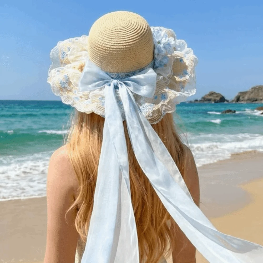 

Floral Design Woman's Straw Hat Breathable Elegant Sun Protection Cap Sweet INS Women's Sun Visor Hats Outdoor Activities