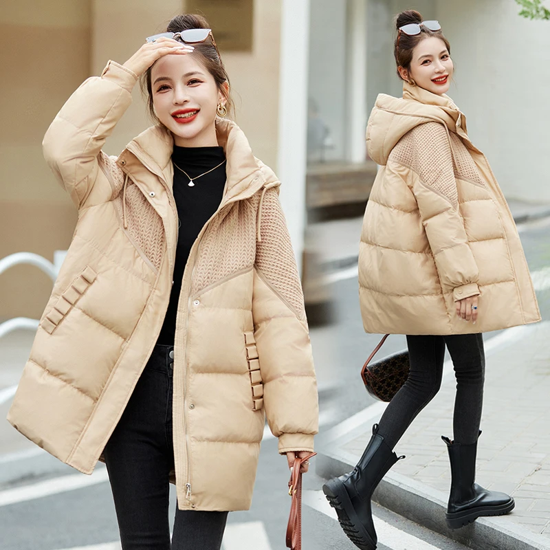 

2023 Winter Women Hooded 90% White Duck Down Coats Thick Warm Mid-Long Parkas Casual Female Puffer Jacket Snow Outwear