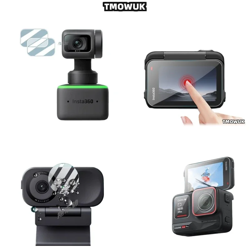 

For Insta360 One RS Link 2C GO3S, Hard Tempered Glass LCD Screen Protector + TPU Soft Lens Film Cover For Link 2 GO 3 3s ACE Pro