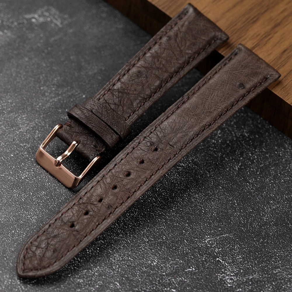 Black Brown Ostrich Leather Strap 18 19 20 21 22MM Soft Leather Watchband Vintage Style Luxury Leather Men Bracelet Handmade