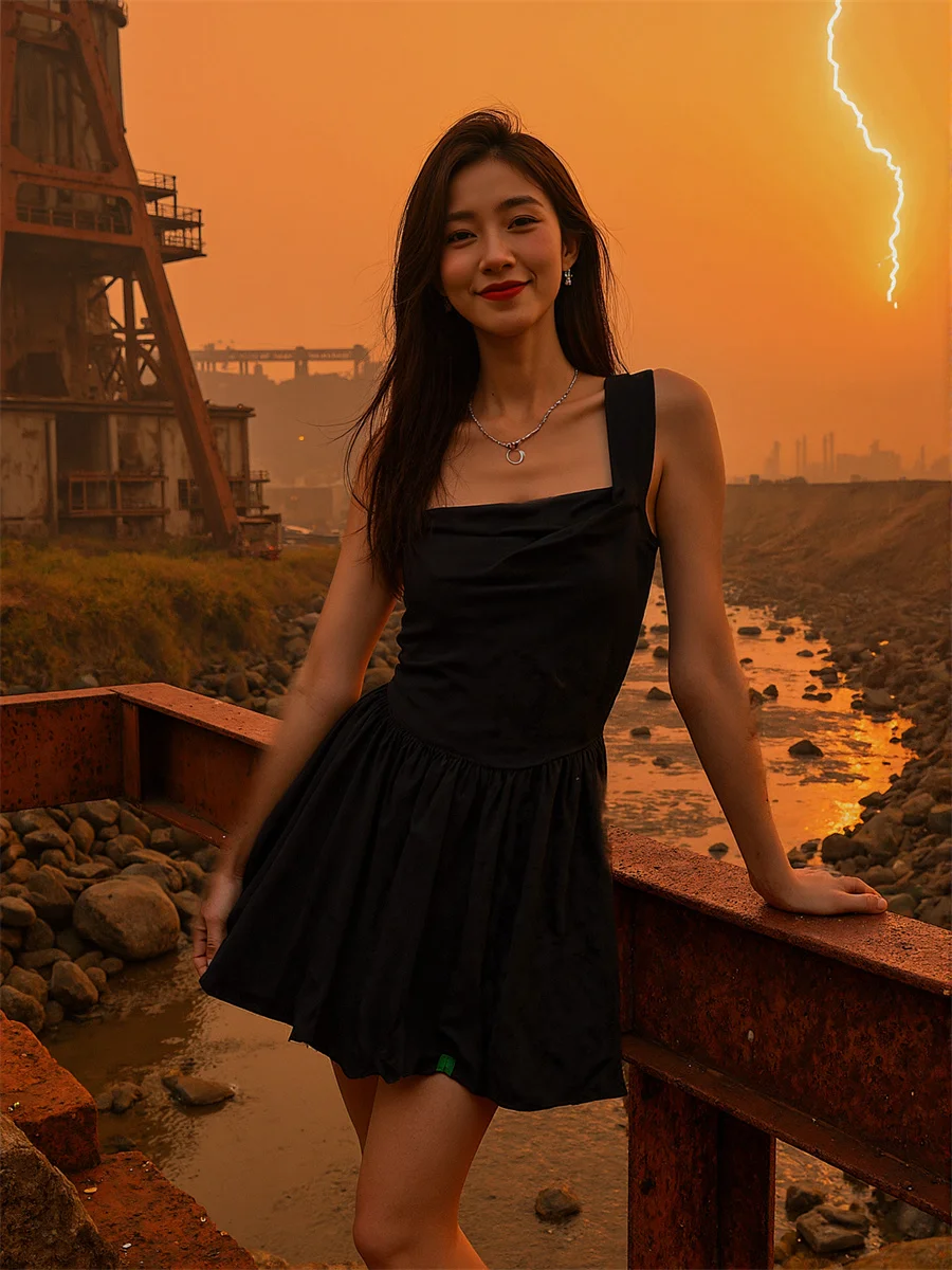 فستان نسائي أسود قابل للتعديل أصفر شفاف أرجوحة صغيرة أنيقة للحفلات لامعة شفافة بخط واحد وياقة مدورة