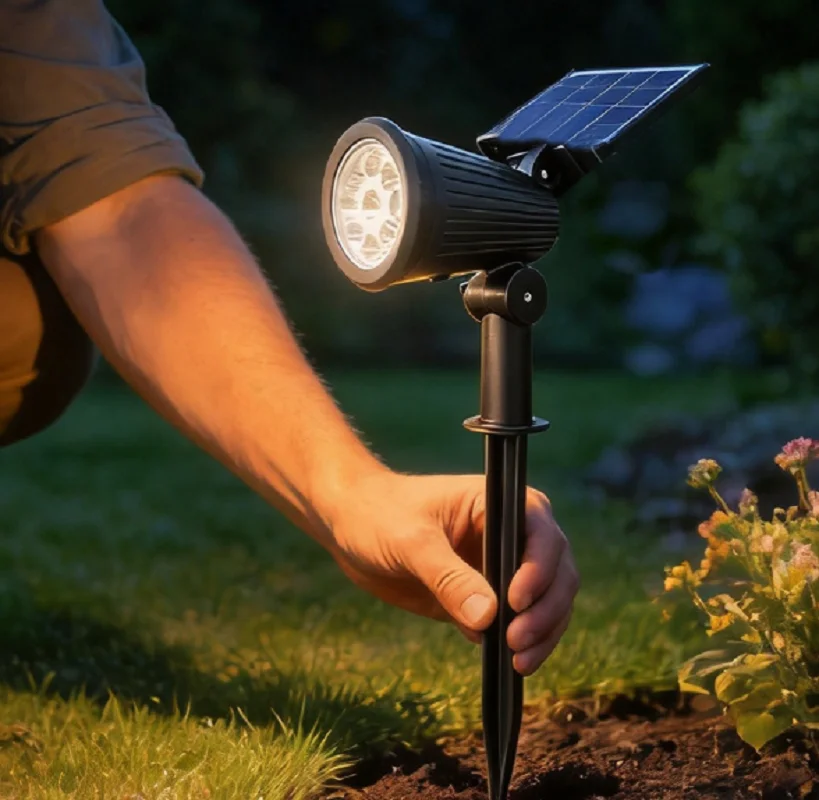 HTMCK 9 LEDs Solar Spotlights, Outdoor Waterproof, Spot Lights, Brightness Adjustable for Garden Backyard Driveway Patio Decor gallery 4