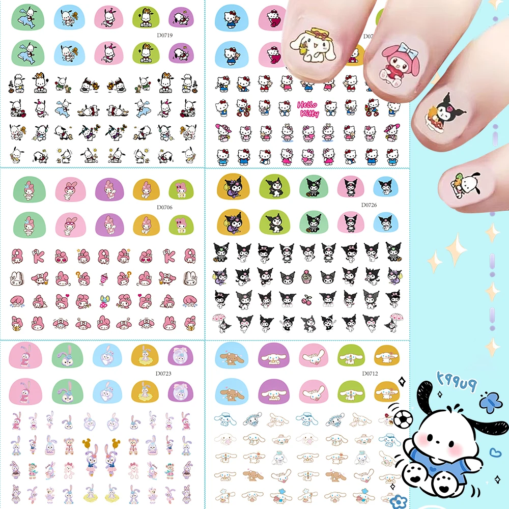 5/30pcs Pink My Melody Cartoon Nail Art Sticker 3D  Anime Hello Kitty & Kuromi Cute Kids Press on Nails Decals DIY Decoration#*&