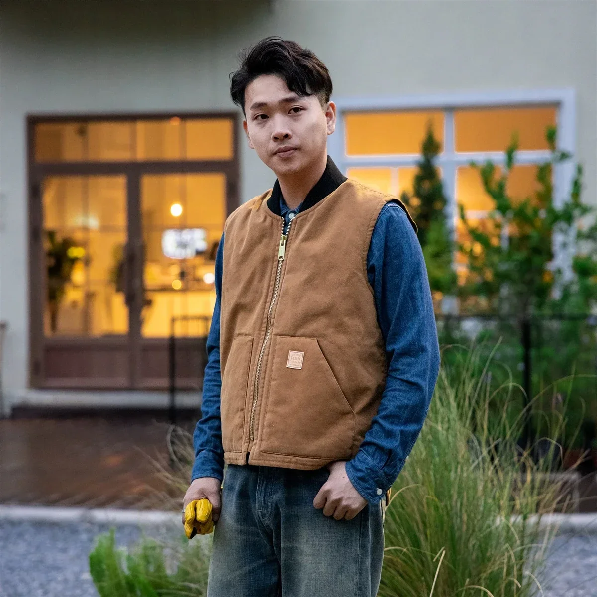 

Red Tornado Quilt Lined Firm Duck Vest Men's Zip Up Rib Collar Insulated Waistcoat