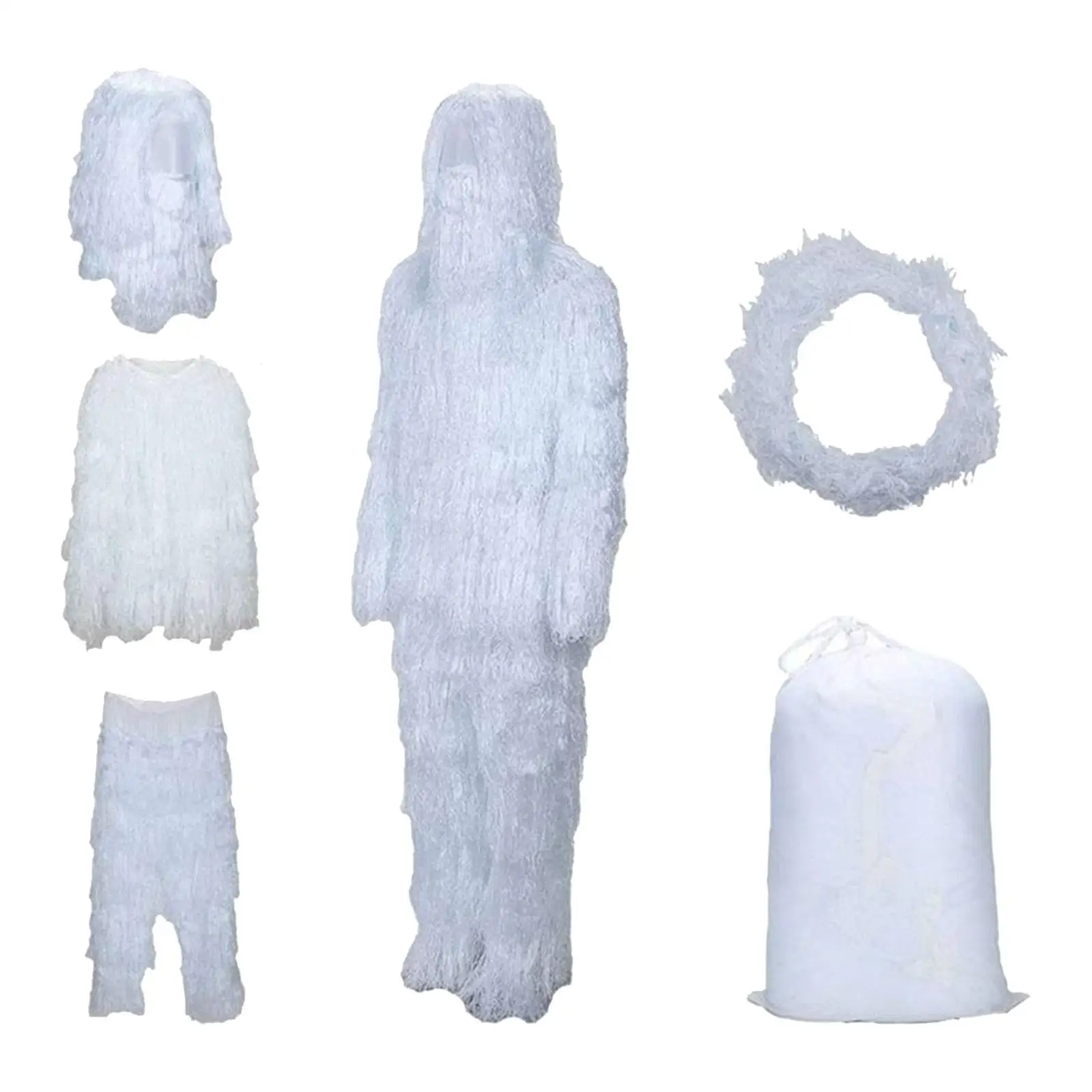 White Ghillie Suit Snow Ghillie Clothes Outfits Gear Jacket Hooded Uniform Set