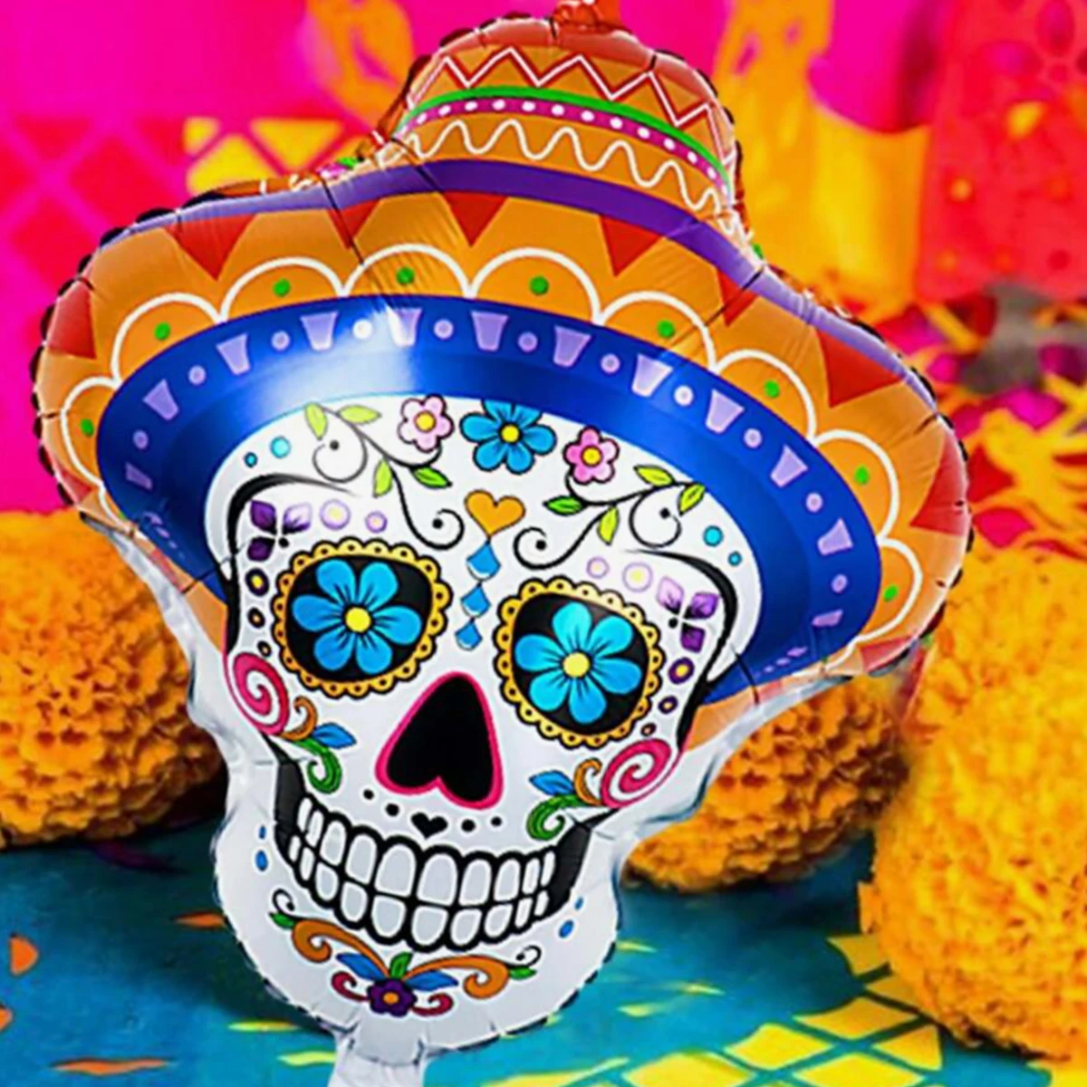 Tag der Toten Halloween Bunte Zuckerschädel-Partyballons, Mexikanisches Tag der Toten Themen-Geburtstagsdekoration mit Totenkopfmotiv – Detail 2