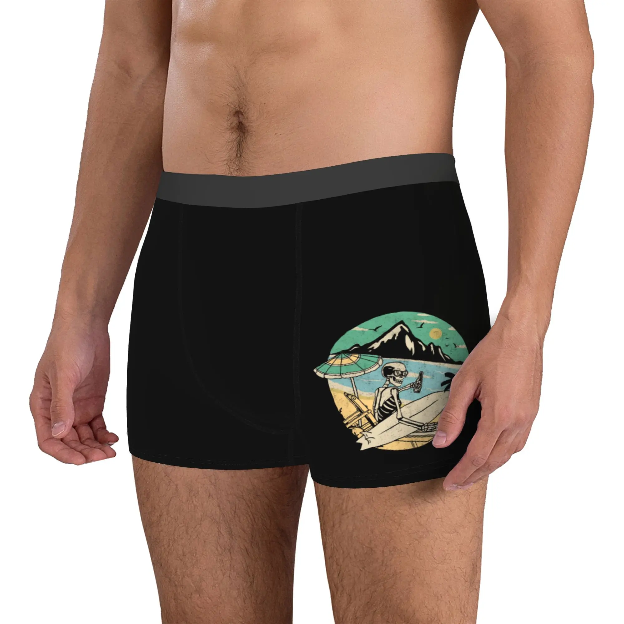 Customized Summer Beach Surfer Skull Underwear Male Printed Surfing Boxer Shorts Panties Briefs Breathable Underpants