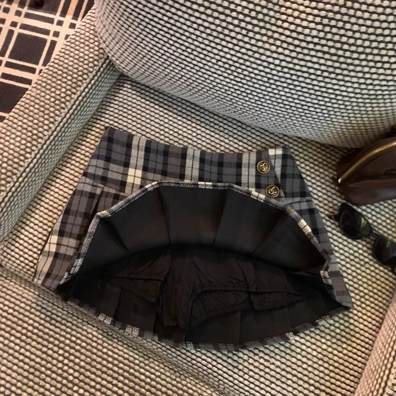 تنورة نسائية أمريكية عتيقة من Preppy Y2K منقوشة بطيات تنورة حلوة على شكل حرف A اليابان Jk خريف شتاء كلاسيكي بسيط تنورة هاراجوكو صغيرة