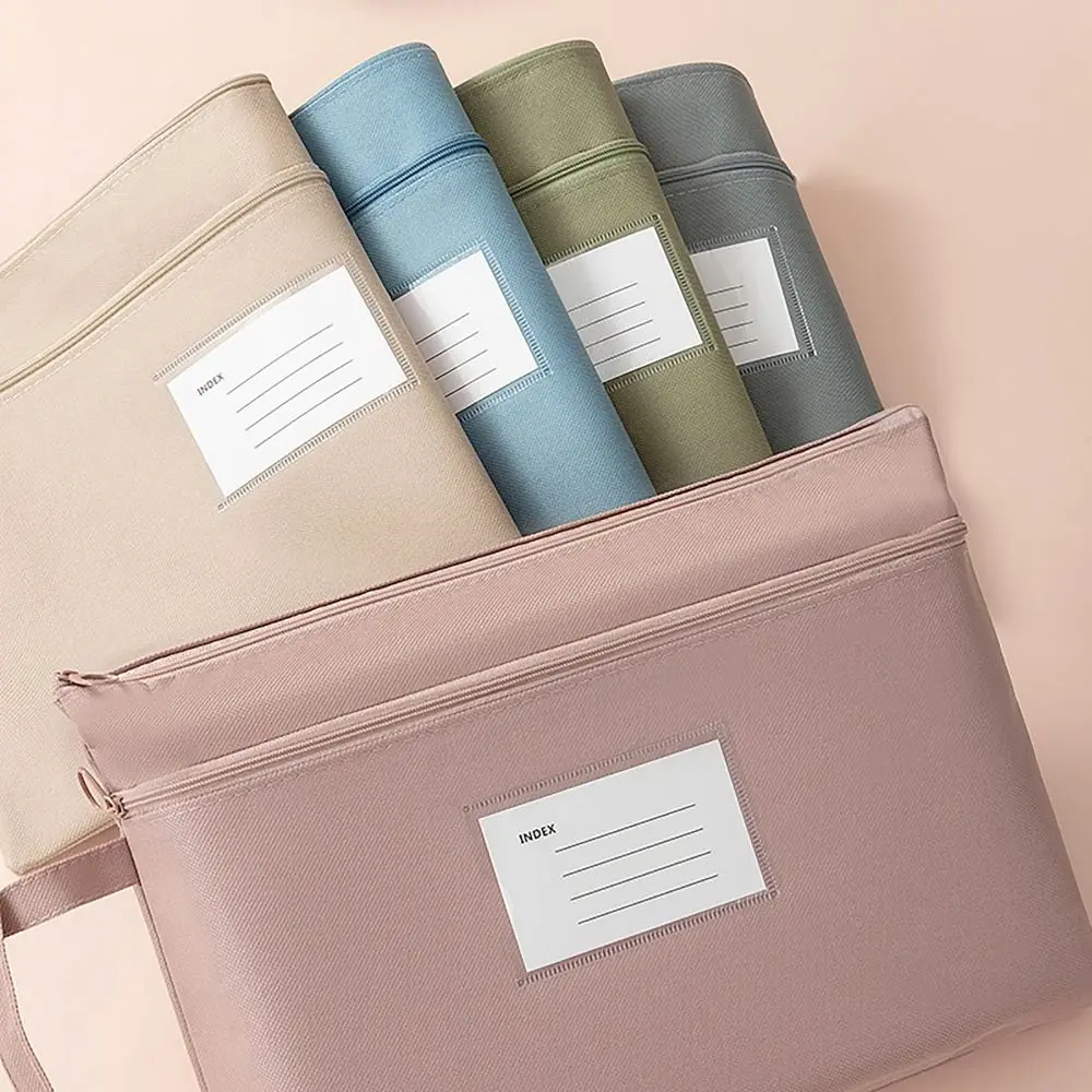 Portable Waterproof File Organizer Double Layers Large Capacity File Holder Oxford Cloth Document Bag for Office Supplies