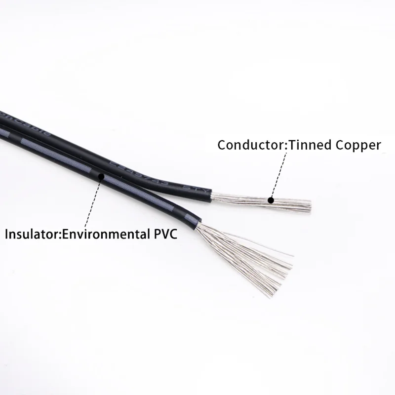 5m/10m/20m UL2468 2 Pins Electrical Wire Tinned Copper Insulated PVC Extension LED Strip Cable 16/18/20/22/24/26/28/30 Gauge AWG