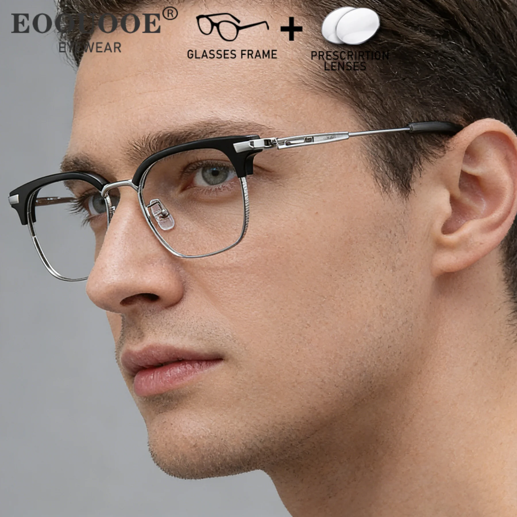 

Men's Retro Eyebrow Glasses Optical Glasses Titanium Transition Prescription Lenses Myopia Multifocus Eyeglasses Anti Blue Light