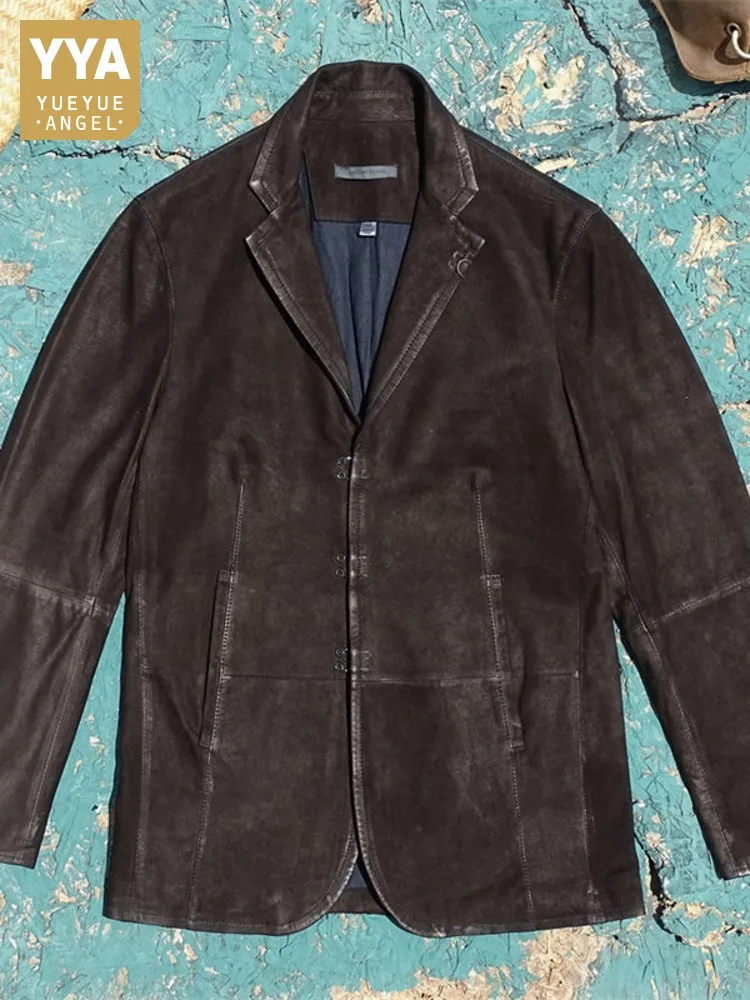 New Designer Mens Real Sheepskin Genuine Leather Jacket Italian Business Casual Work Blazer Suit Coat Slim Fit Vintage Jackets