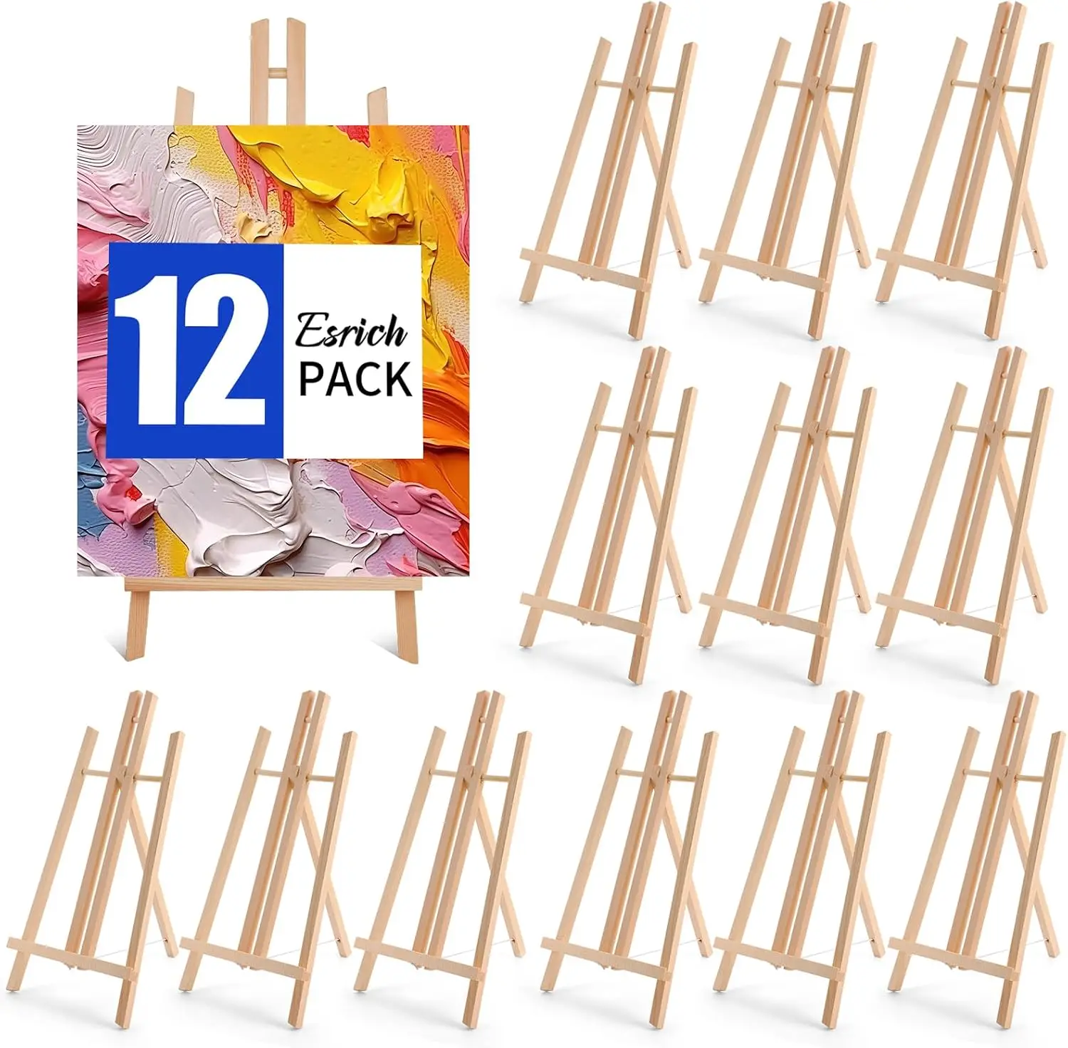 12-Pack 16in Wooden Tabletop Easel for Painting Party, Display Canvases, Photos, Signs, and Art Projects
