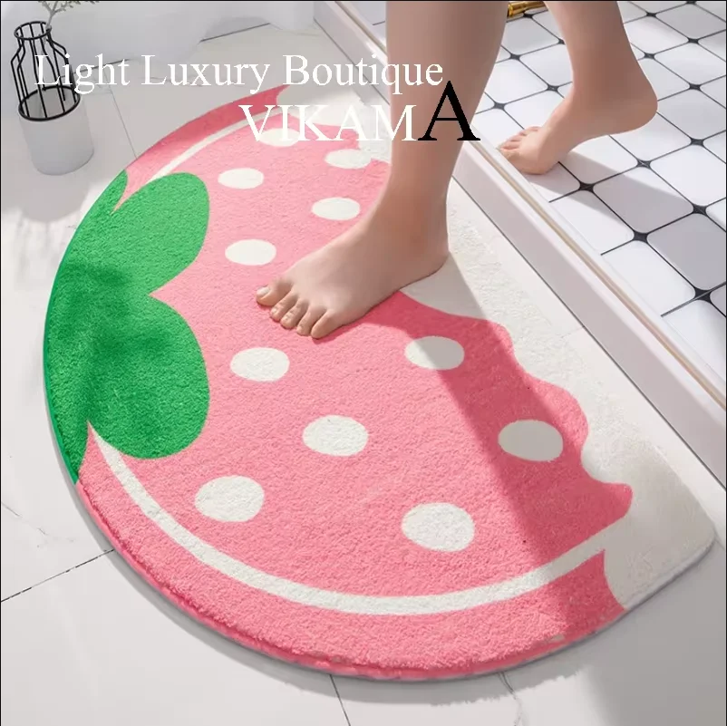 VIKAMA Cute Strawberry Imitation Cashmere Foot Mat Kitchen Bathroom Bathroom Entrance Anti-slip Mat Dirty Resistant Washable Rug