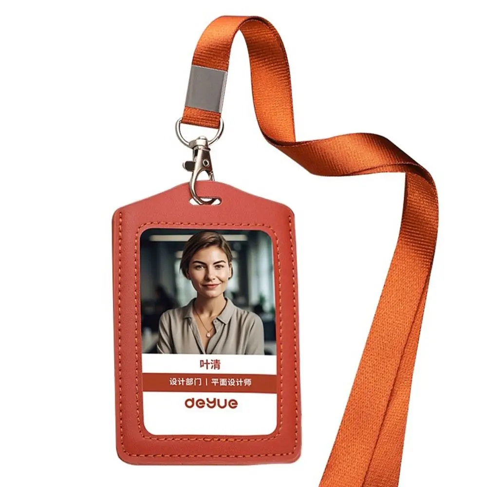 Porta carte di lavoro in vera pelle di alta qualità con cordino al collo Porta carte d'identità in tinta unita Porta badge aziendale