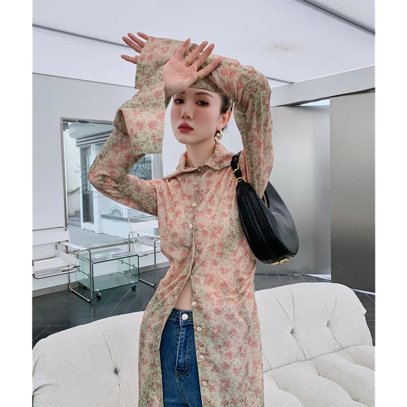 2023 Spring Women's Clothing Dress French Retro Chic Fashion Lapel Floral Skirt Design Self Cultivation Temperament Shirt Dress