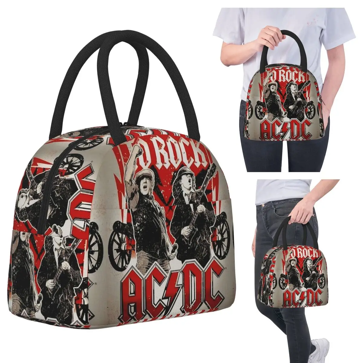

AC DC Heavy Metal Insulated Lunch Bag for Kids School Cooler Thermal Food Box Tote Portable Lunch Boxes Container
