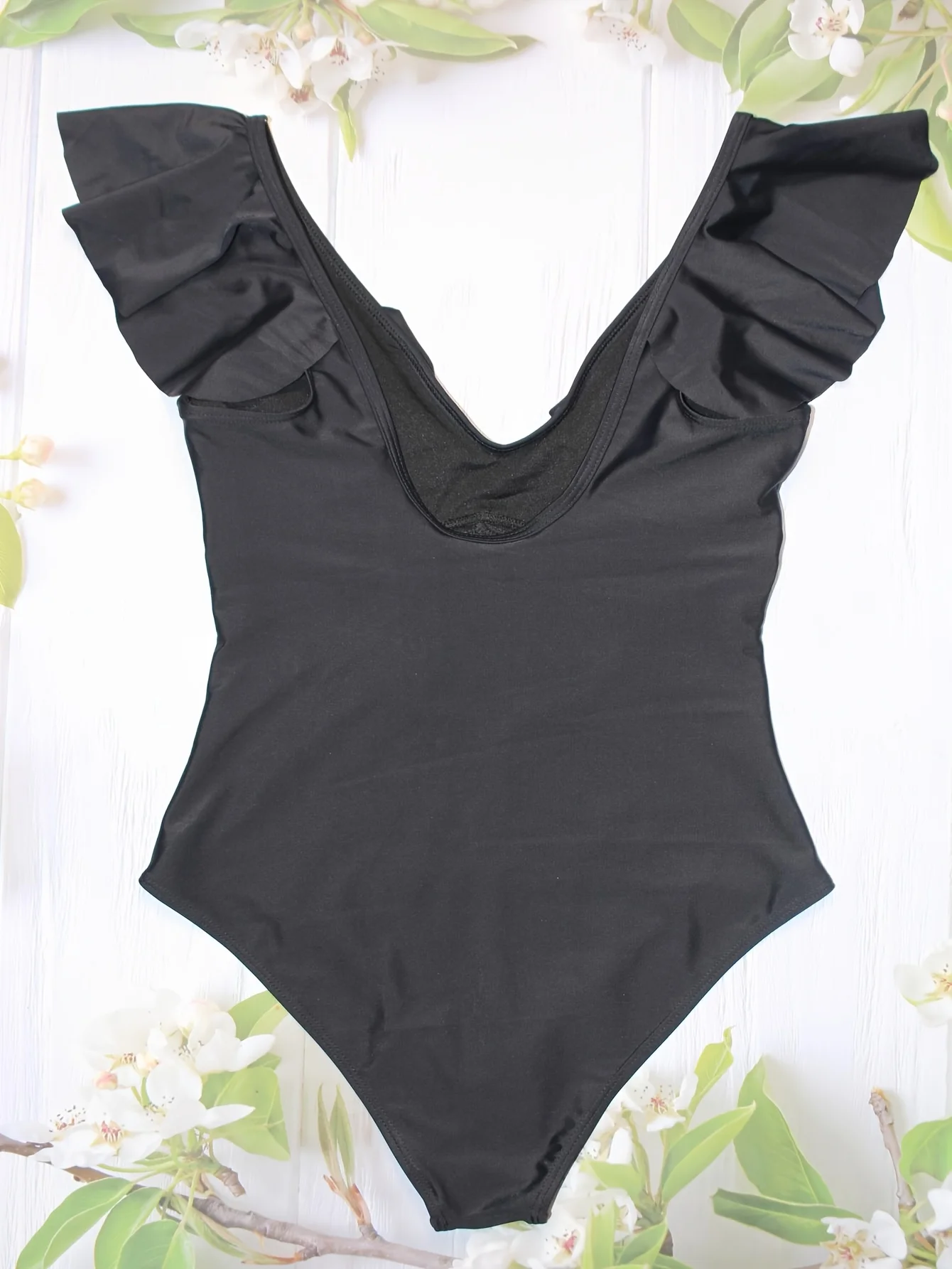 Solid Color European And American Women'S Ruffled One-Piece Beach Swimsuit