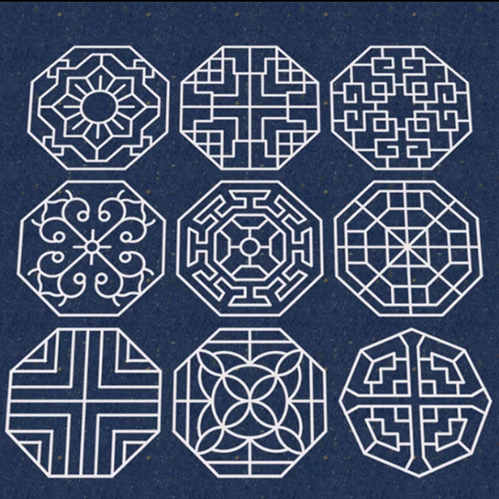 9pcs Home Diy Handmade Accessory Chinese Style Pattern mold,Hexagon Acrylic Tool Transparent Embroidery Drawing Template