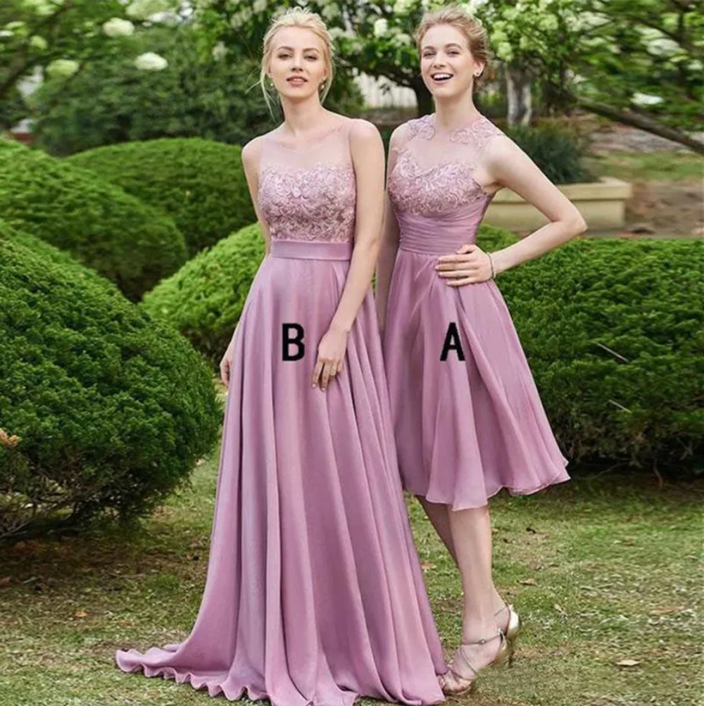 Custom Made Dusty Rose Bridesmaid Dresses Long Chiffon A-Line Sleeveless Keyhole Backless Lace Wedding Maid Of Honor Gowns