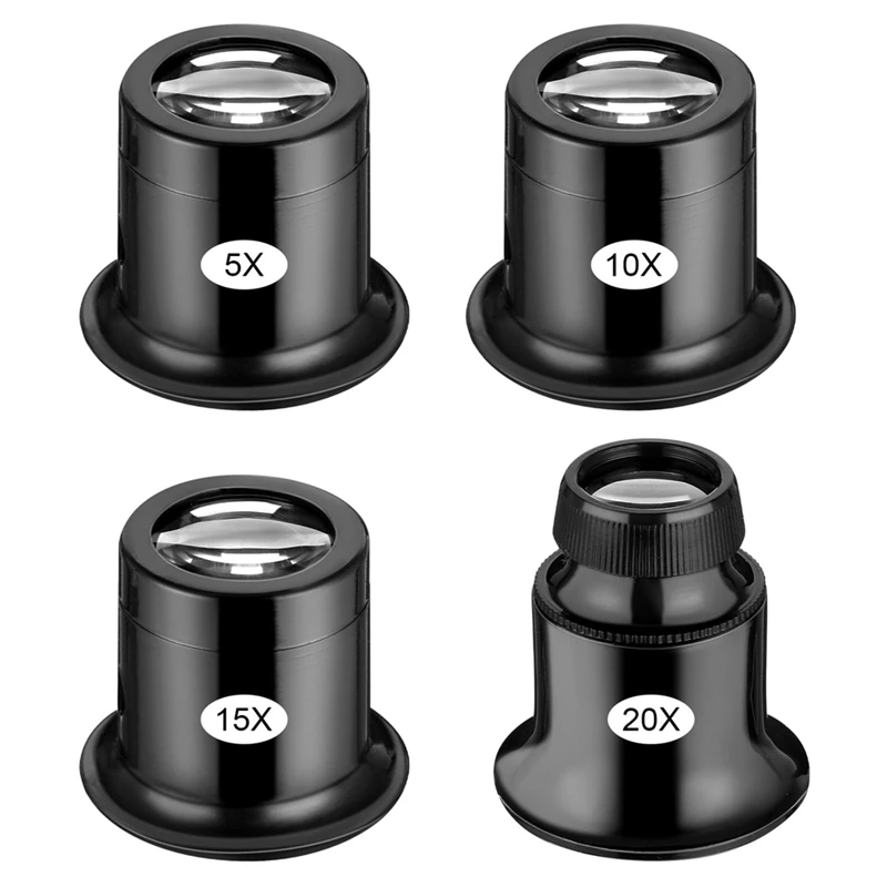 4 Pcs Jewelers Loupe 5X/10X/15X/20X Magnifier Portable Handheld Magnifier Dome Optics Lens Loupes Magnifying Glass