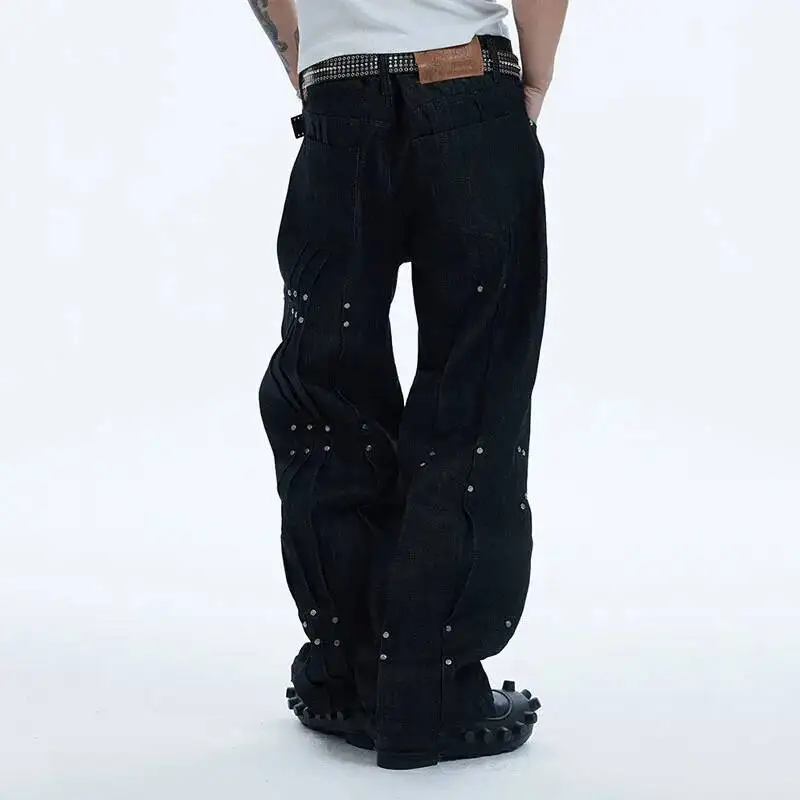 Men's Pants Pleated Rivet Decoration 2025 Darkwear 2025 Korea Fashion Streetwear Male Trousers Loose 2UA3I