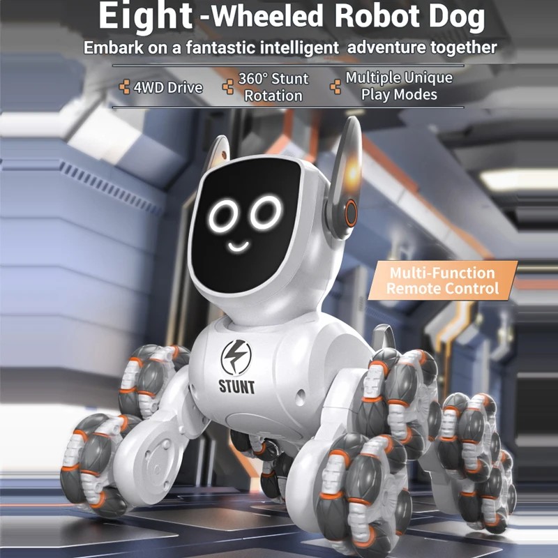 JJRC Q193 Eight-Wheel Multi-Function RC Robot Dog Light Music Demonstration Multiplayer 360° Rotating Stunt Transformation Car