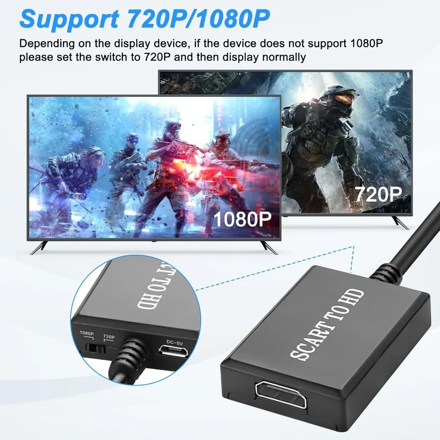 Konwerter SCART na HDMI Adapter wideo i audio do telewizorów HD DVD HDTV Sky Box STB Plug and Play Kabel DC Plug and Play — zdjęcie produktu 3