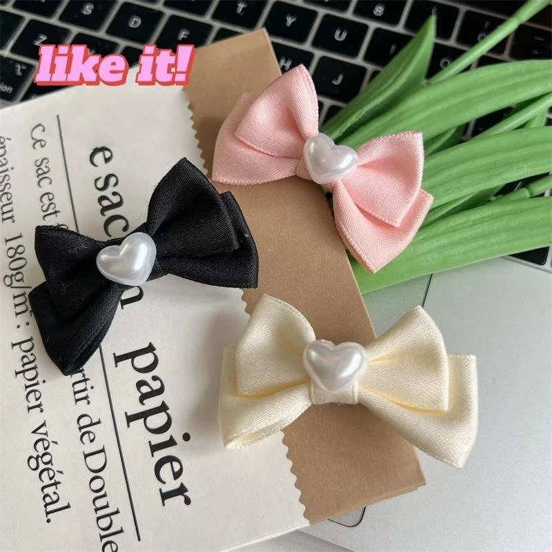 New Sweet Bow Heart Pearl Hair Clips Fashion Hair Ornaments Bangs Side Clip Duckbill Clip Hairpins Girly Heart Hair Accessories