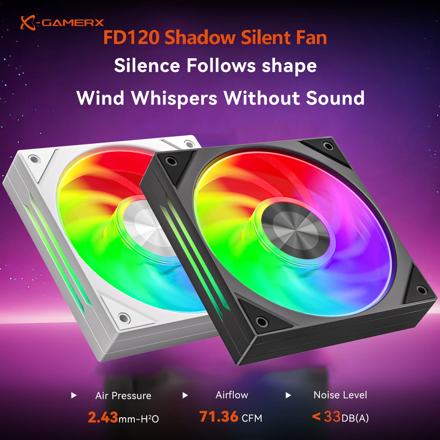 XWANJIA FD120 ARGB High-Performance Computer Case Cooling Fan 120mm Air-Cooling Water-Cooling Radiator Fan 800-2200 RPM