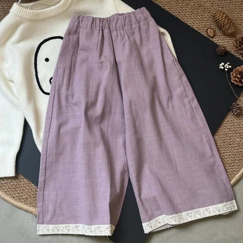 Children\'s Loose Wide Leg Pants Girls\' Trendy Cool Spring And Summer Pants Baby Lace Edging Fashionable Korean Version Trousers