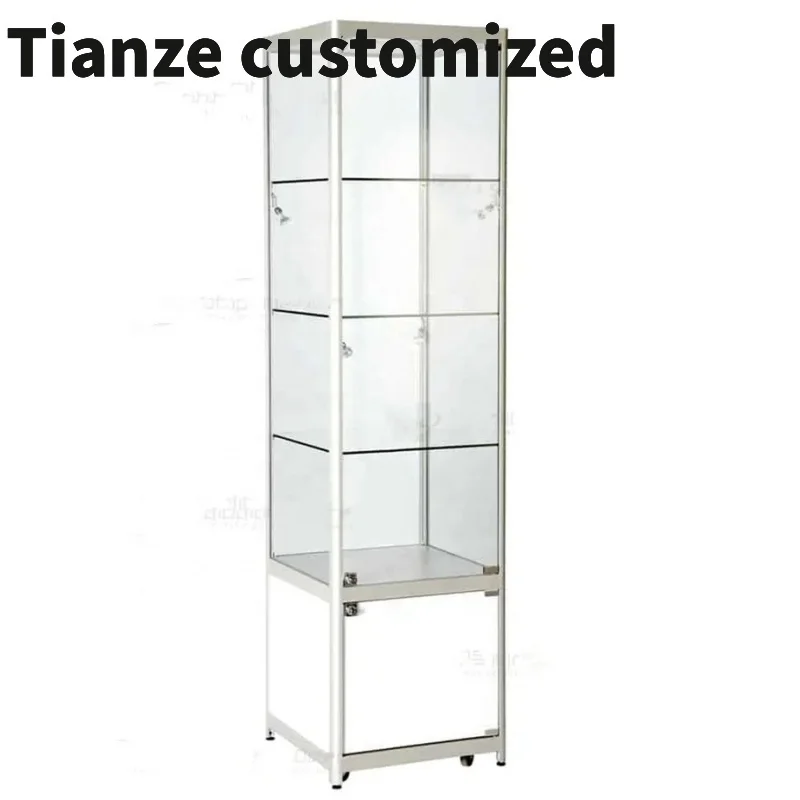 

Customized-Aluminium Framed Upright Glass Display Showcases With Cabinet Retail Shop Display