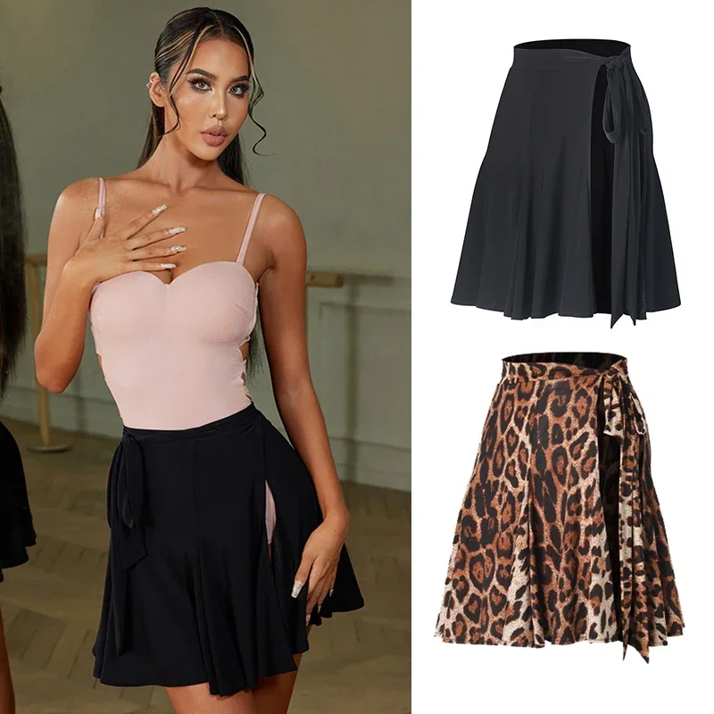 

Latin Dance Skirt Women Black Leoprad Hip Scarf Adult Practice Clothing Cha Cha Rumba Salsa Dance Wear Training Skirt DNV18537