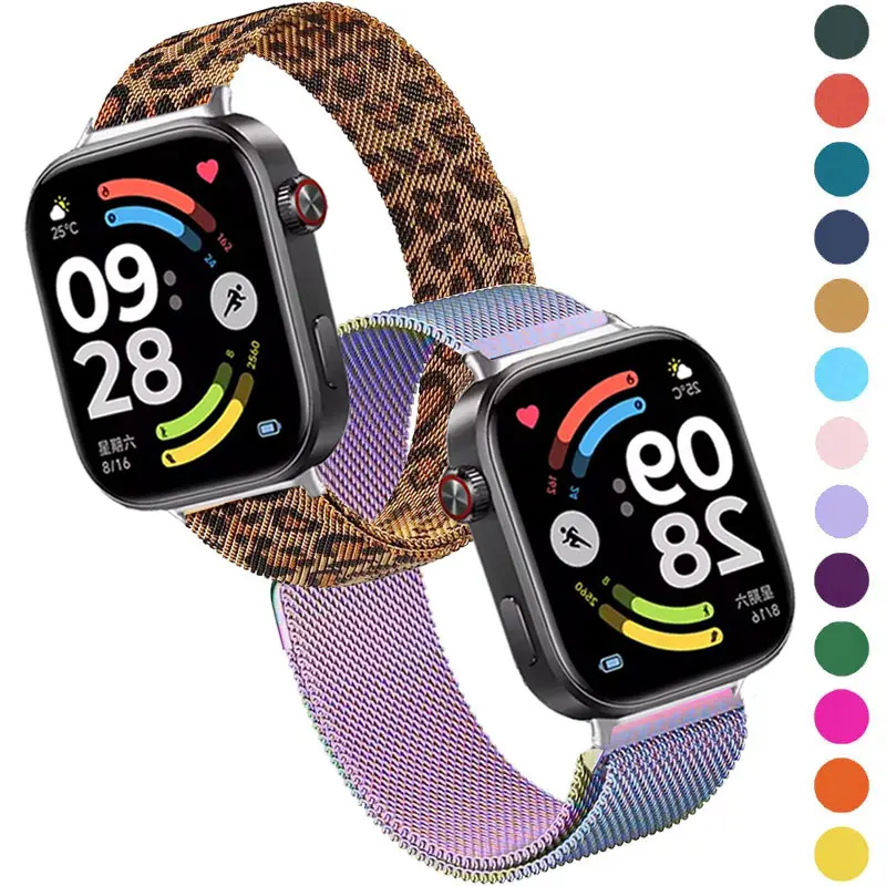 Milanese Loop Strap For Redmi Watch 6 5 4 SmartWatch Accessories Steel Coreea For Xiaomi Mi Band 9 Pro/8 Pro Leopard Bracelet