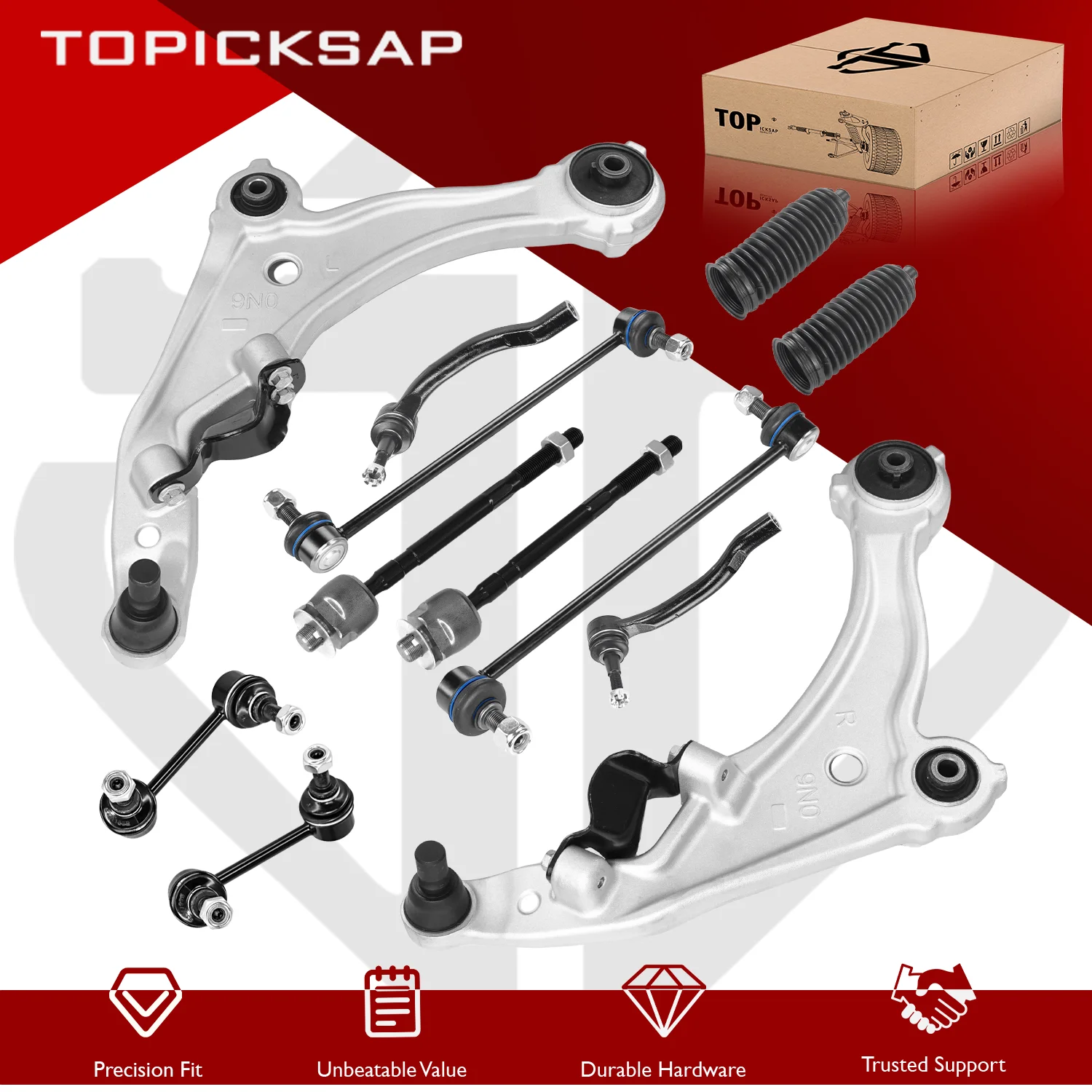 TOPICKSAP 12Pcs Front Lower Control Arm Tie Rod & Sway Bar Link Kit for Nissan Maxima 2009-2014 Suspension 545009N00A