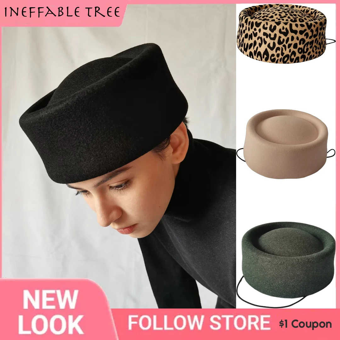 Premium Flight Attendant Beret Hats for Women French Hepburn Party Charming Pillbox Hat Felt Fabric Europe Waiter's Cap Boina