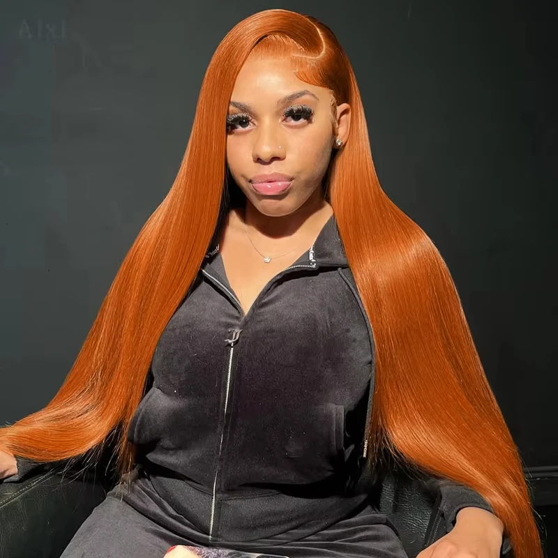 

Straight Ginger Orange Lace Frontal Wig 13x6 Hd Colored 13x4 Bone straight Lace Front Human Hair Wigs 30 inch Brazilian Hair