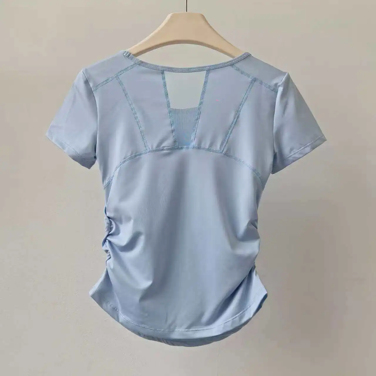 Mesh Stitching Yoga Wear Short-sleeved Summer Slim-fitting Quick-drying Breathable Fitness Top Running Training Sports T-shirt