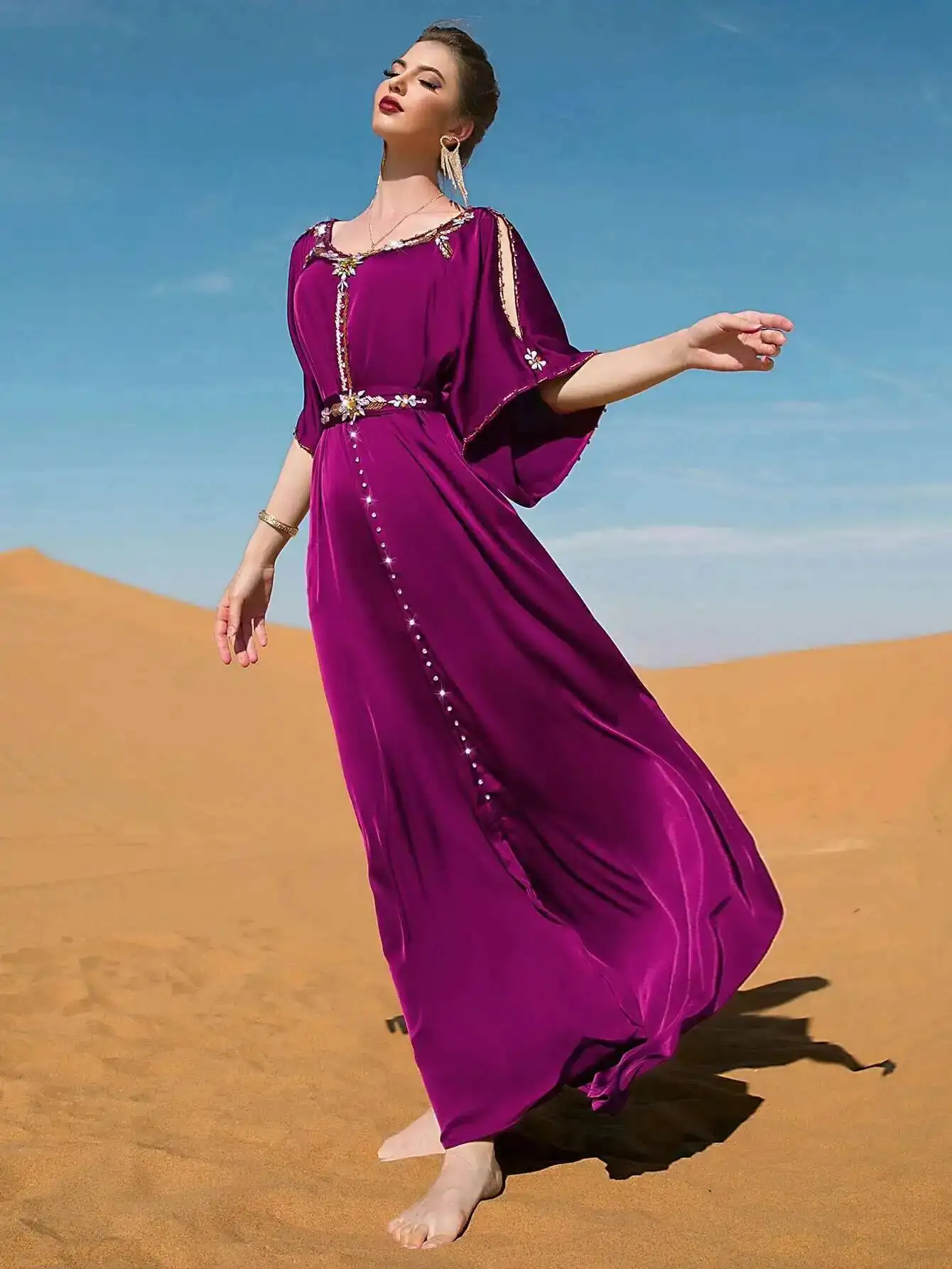 

Платье Rose Ba7031 фиолетовое с открытыми плечами, ручной работы, дизайнерское, для вечеринок, подарок, роба, абайя, Рамадан, Дубай, роскошное, исламское, элегантное