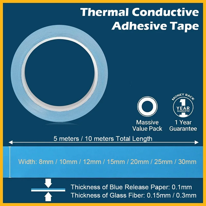 Double sided chip tropical tape, 25m thermal conductive tape, 3/5/8/10/12/15/18/20mm, used for LED PP heat sink