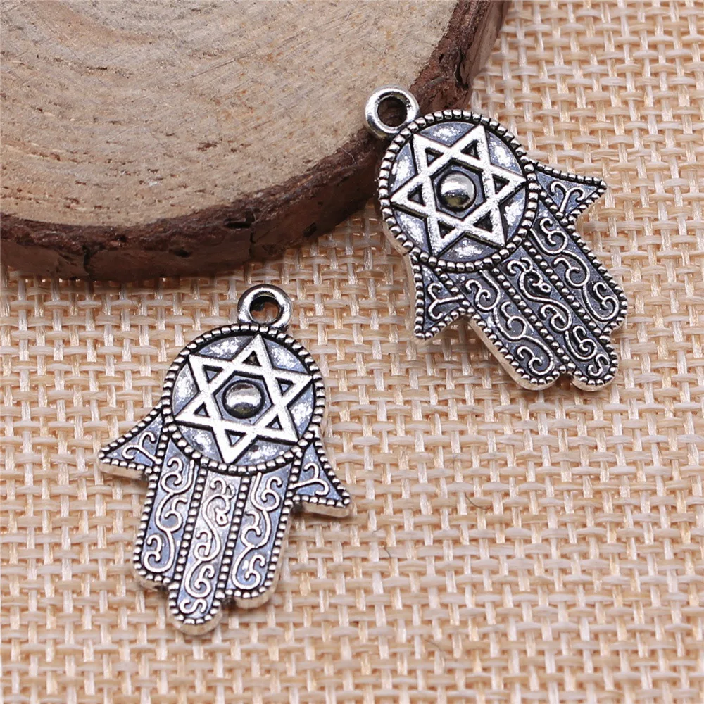 WYSIWYG 4pcs 28x19mm 2 Colors Hand With Star Of David Charms Pendant For DIY Jewelry Making Handmade Jewelry Craft Findings