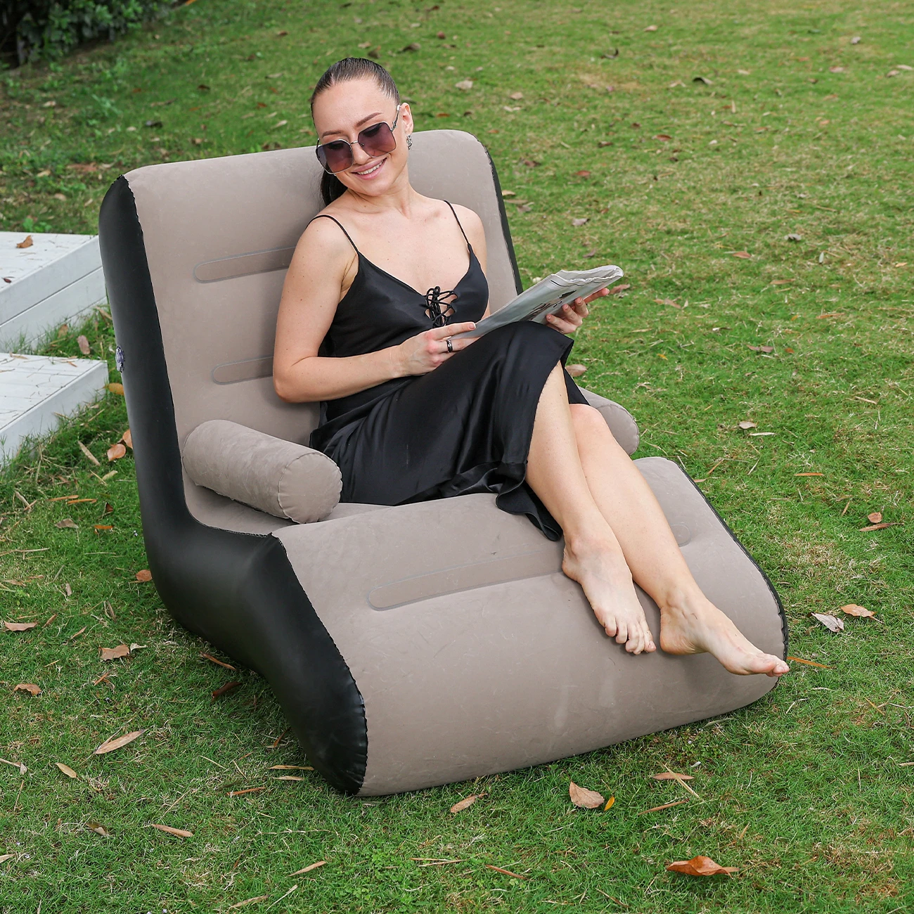 

1PC Inflatable Lounge Chair, Ergonomic Blow up Chair, Heavy-Duty PVC Flocking Portable for Camping Balcony Backyard