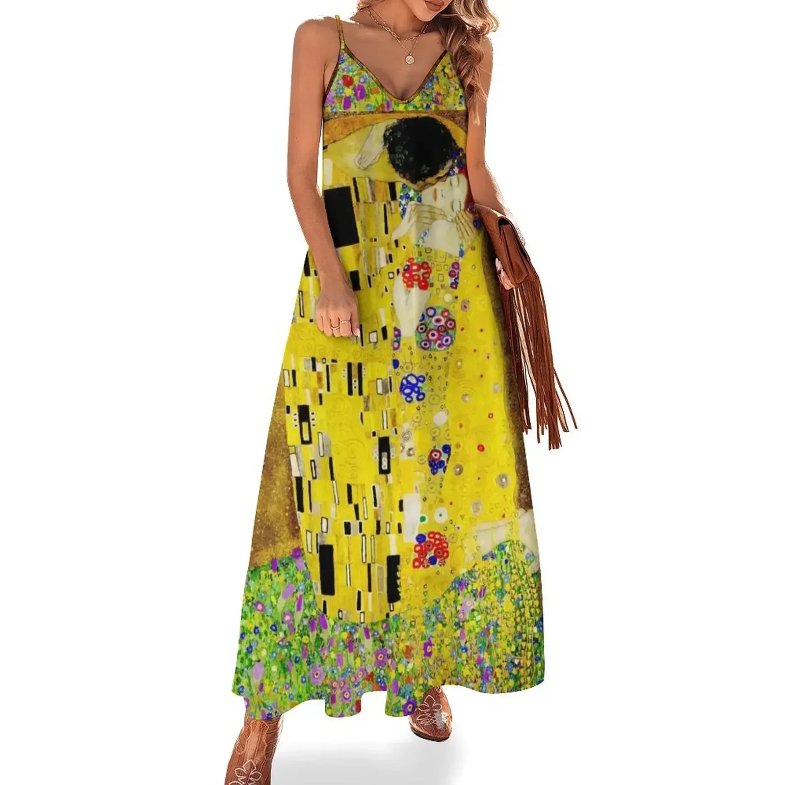 

The Kiss by Gustav Klimt|Liebespaar - The Lovers Sleeveless Dress summer dress korean women summer dress