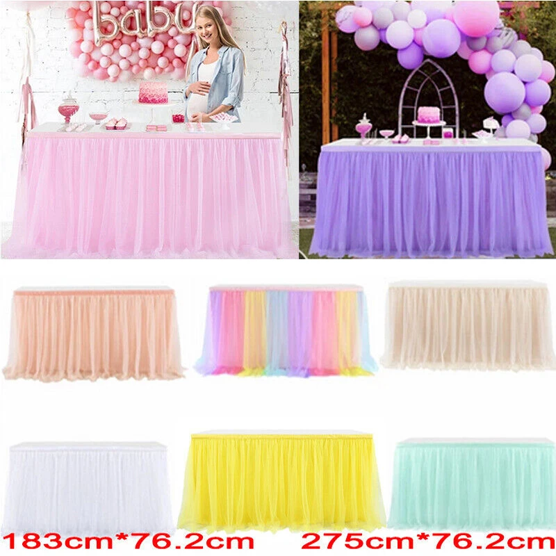 6FT 9FT Birthday Party Table Skirt Decor Hotel Wedding Banquet Tablecloth Solid color Table cover Xmas Halloween Decorations