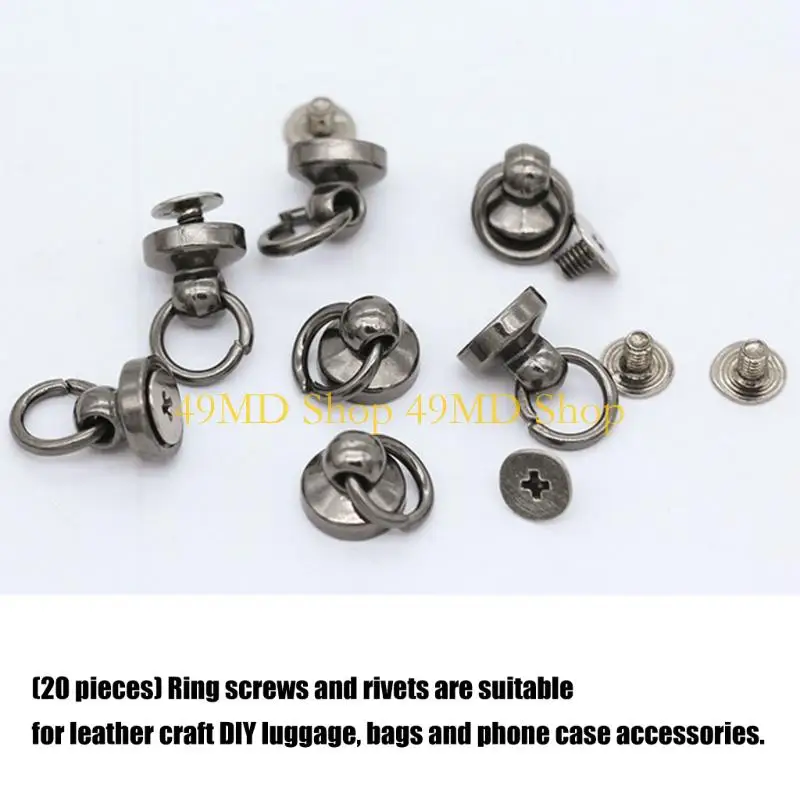 49MD DIY Leather Craft Rivets Studs with Pull Rings Studs Screwback Round Head Rivet