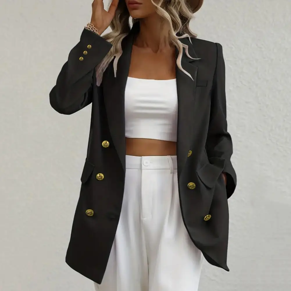 2 Pcs Women Blazer Pants Set Formal Business OL Commuting Straight Double-breasted Wide Leg Long Sleeve Lady Coat Trousers Set