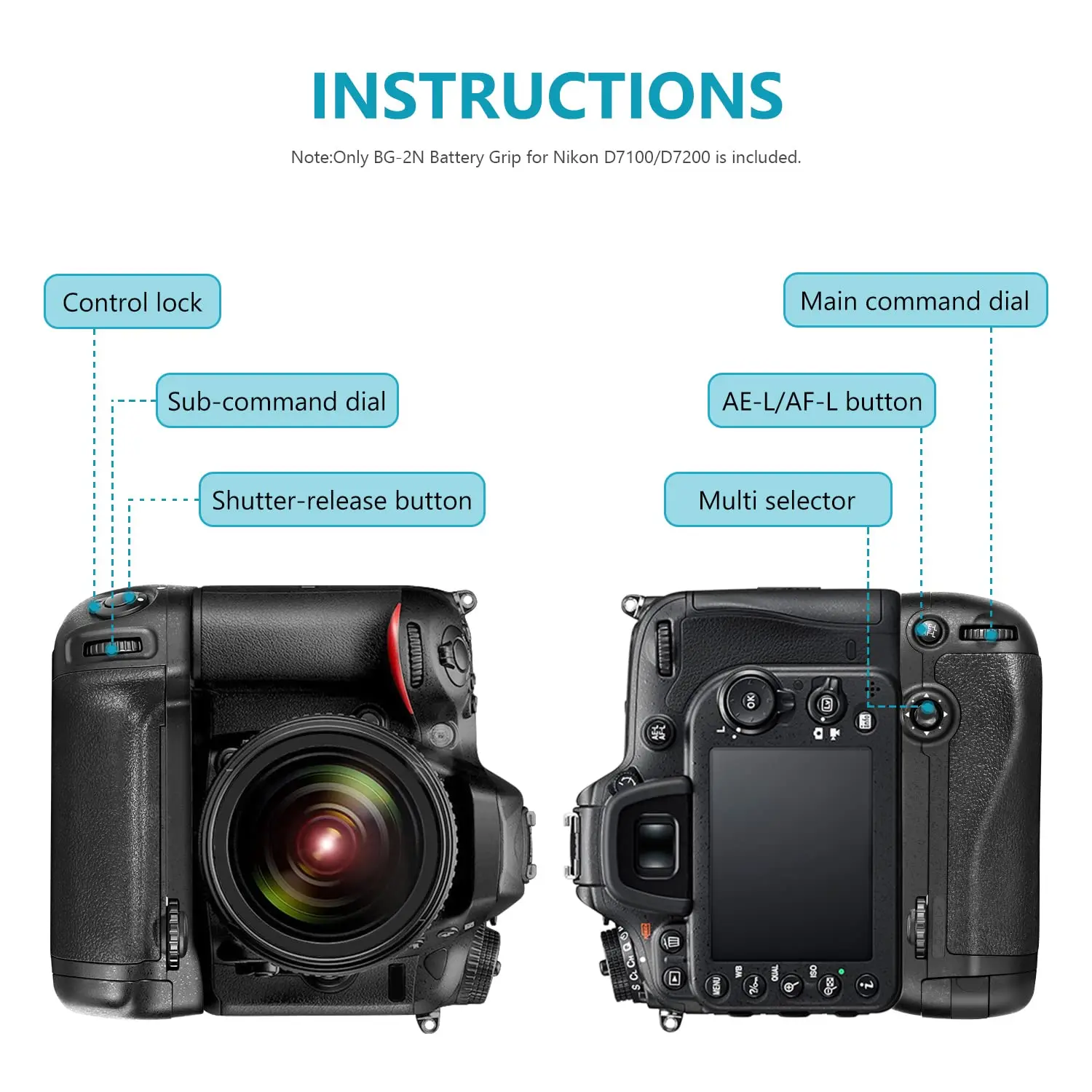 Neewer aperto de bateria vertical para MB-D15 funciona com bateria EN-EL15 ou 6 peças de baterias AA para Nikon D7100 D7200 Digital SLR